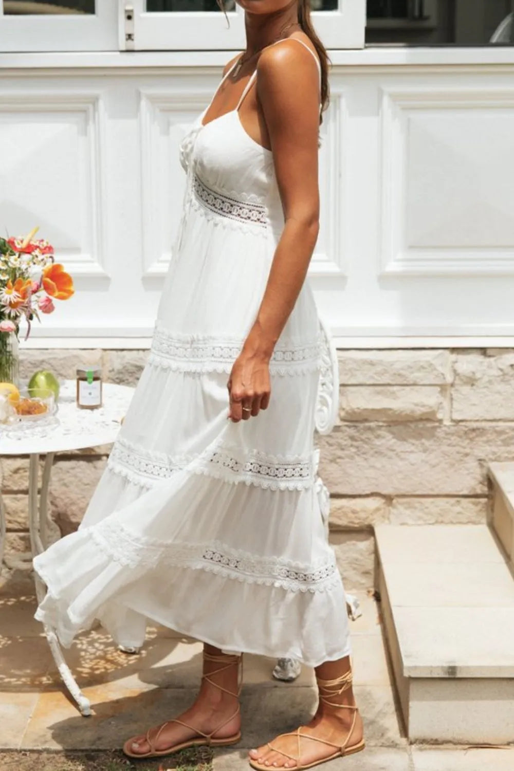 Lace Detail Smocked Midi Cami Dress - Midi Dresses