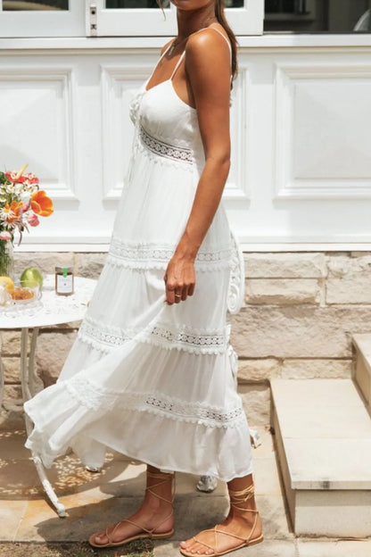 Lace Detail Smocked Midi Cami Dress - Midi Dresses