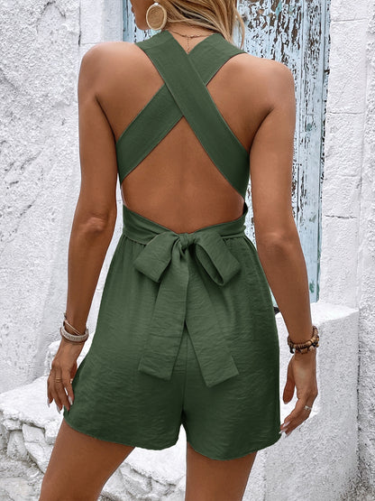 Women's Flowy Crisscross Back Sleeveless Romper - Rompers