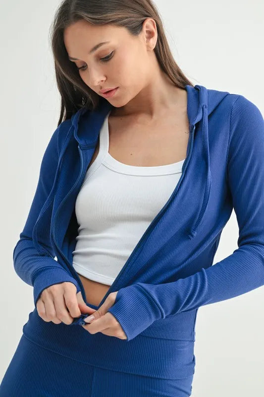 Ribbed Long Sleeve Active Hoodie - Active Hoodies
