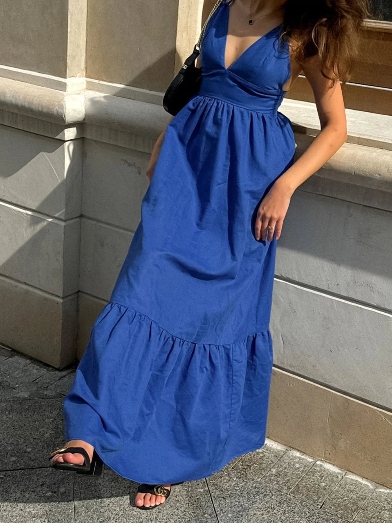 Women's V-Neck Tiered Maxi Cami Dress - Maxi Dresses