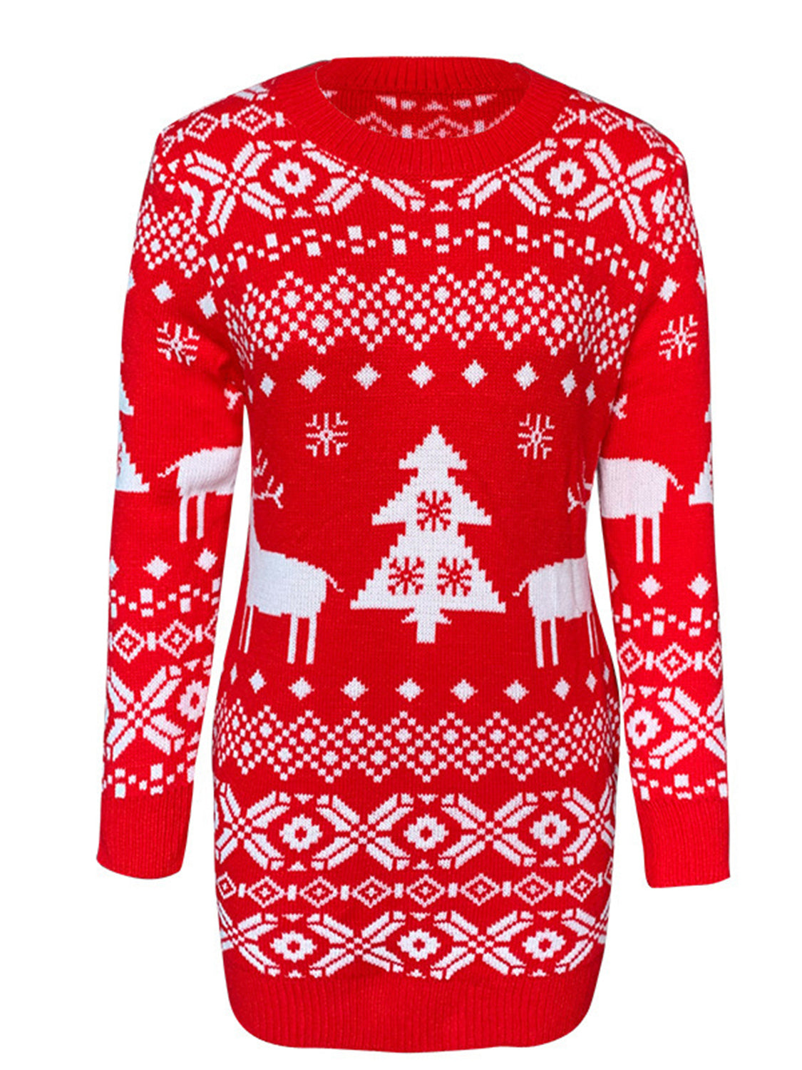 Christmas-Themed Round Neck Long-Sleeve Mini Sweater Dress