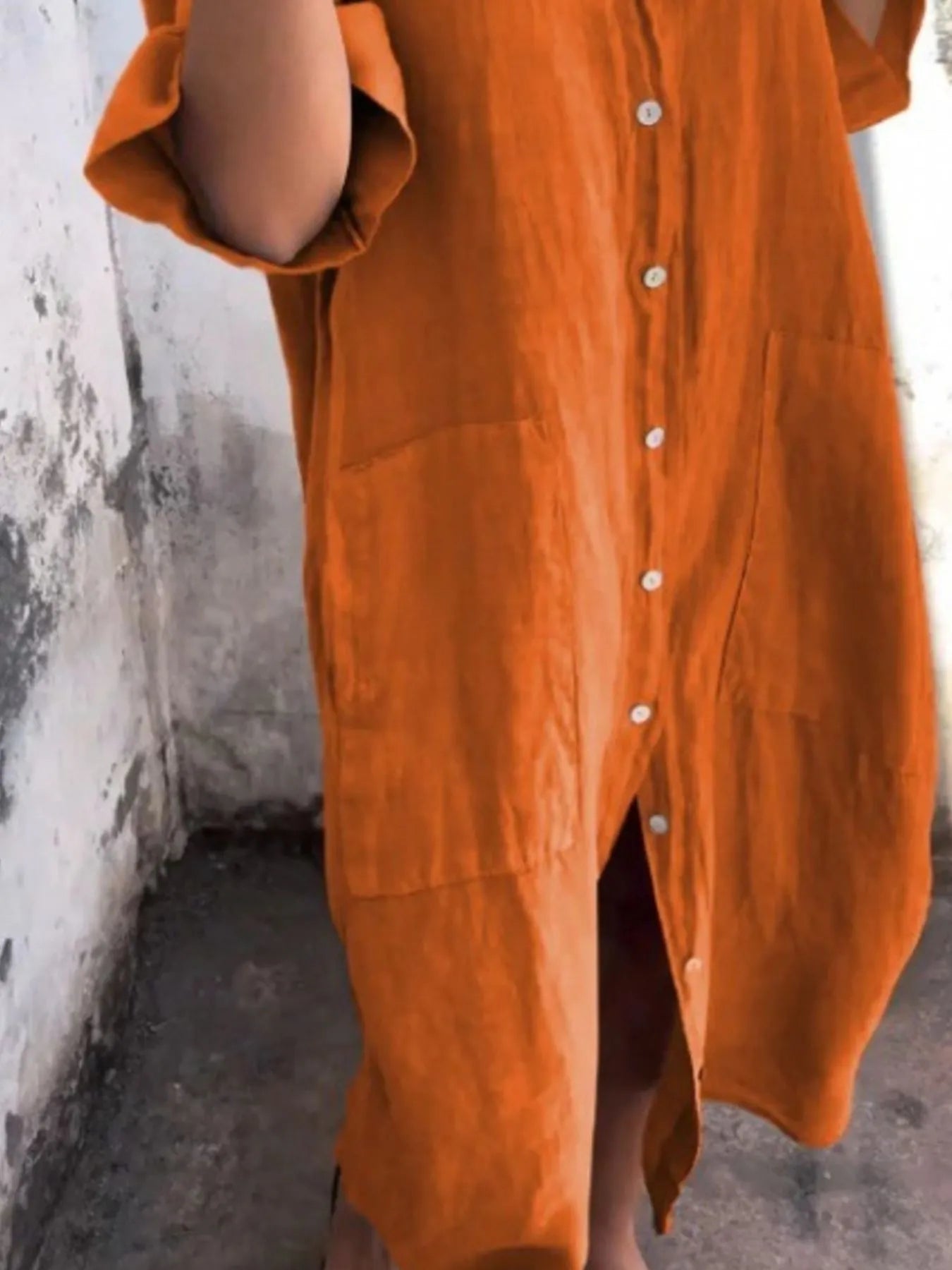 Women's Linen Button Down Shirt Mini Dress - Mini Dresses