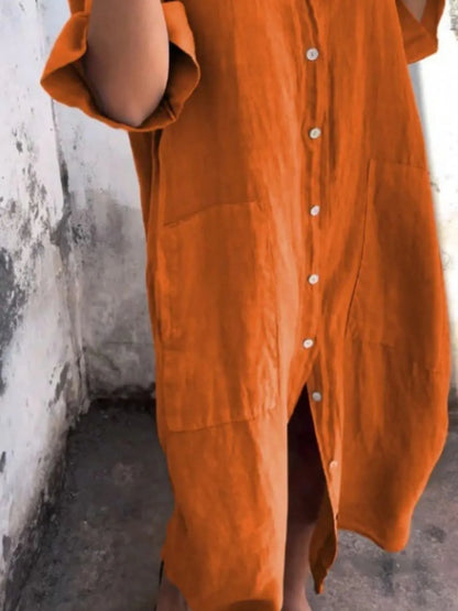 Women's Linen Button Down Shirt Mini Dress - Mini Dresses
