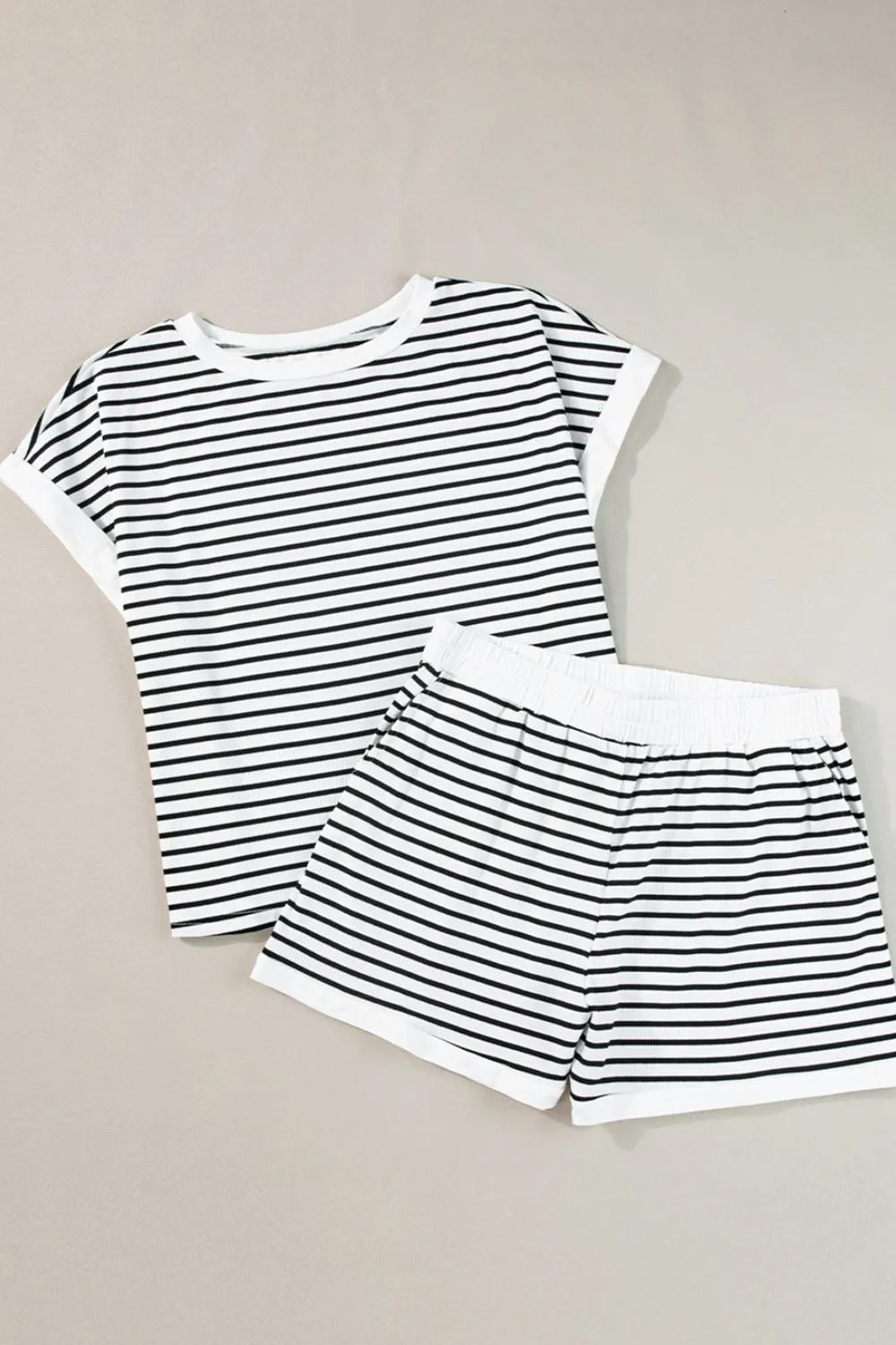Women's Striped Contrast Top and Shorts Set - Matching Sets