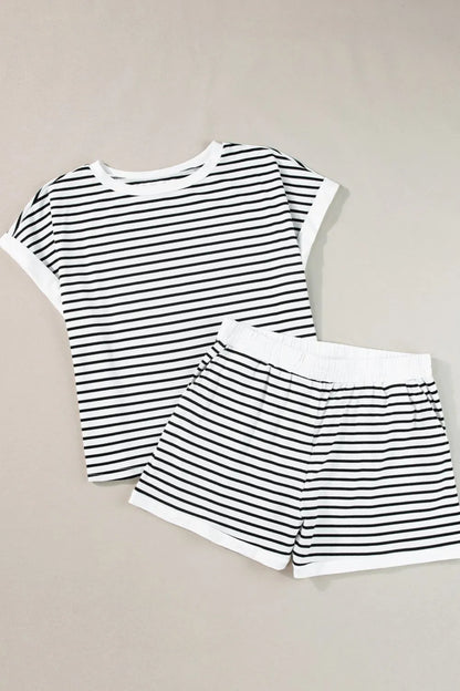 Women's Striped Contrast Top and Shorts Set - Matching Sets