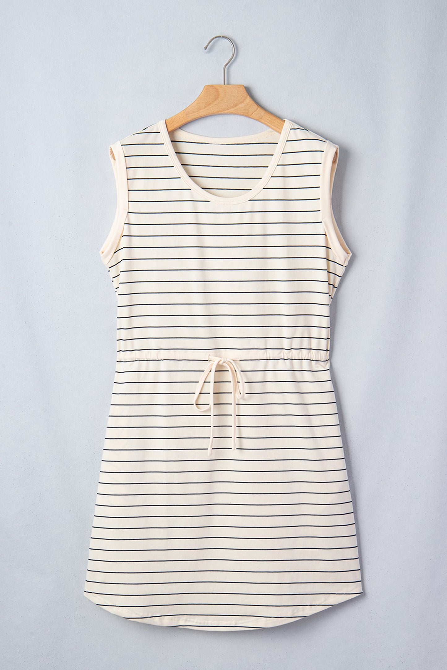 Striped Drawstring Tunic Mini Dress Tank — Versatile Flattering Everyday Style - Mini Dresses