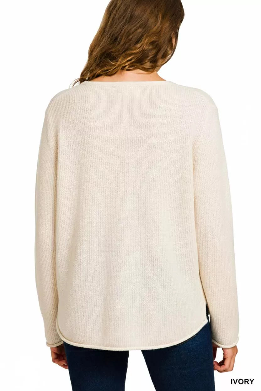 Beach V Neck Long Sleeve Sweater in Ivory | Trendy Sweaters Outfit Idea for Women by Ro + Ivy | Elevated Basics, Modern Comfort & Style