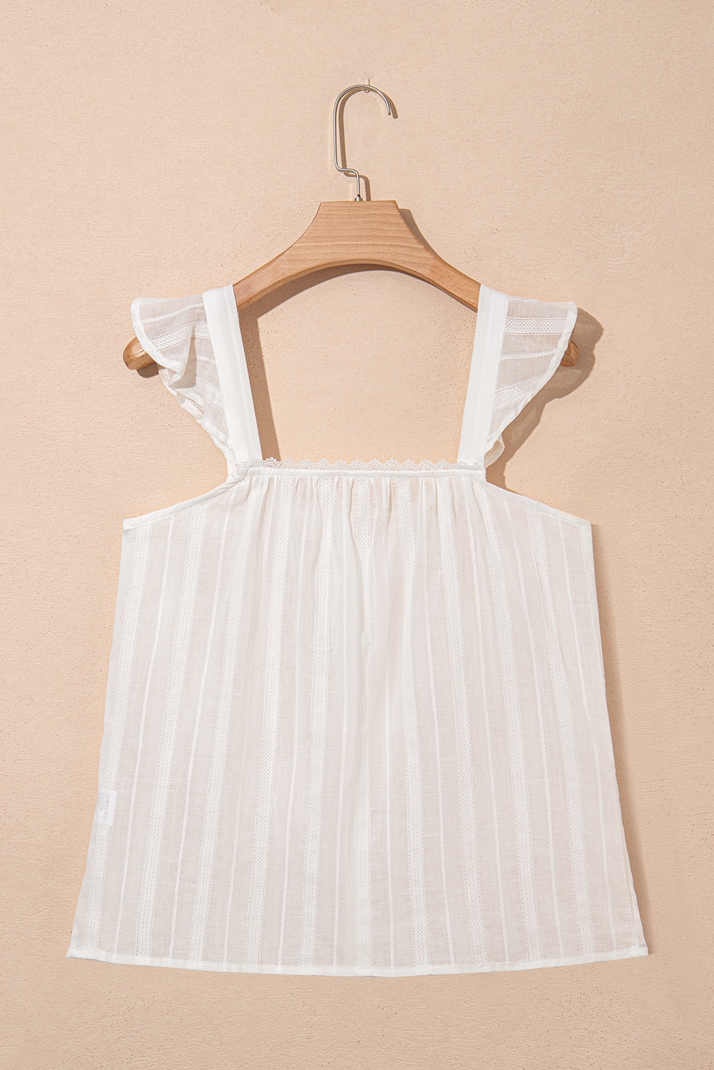 See Through Button Front Ruffle Sleeve Top