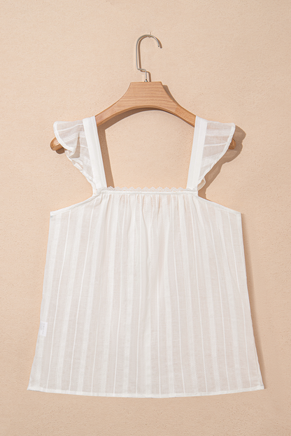 See Through Button Front Ruffle Sleeve Top