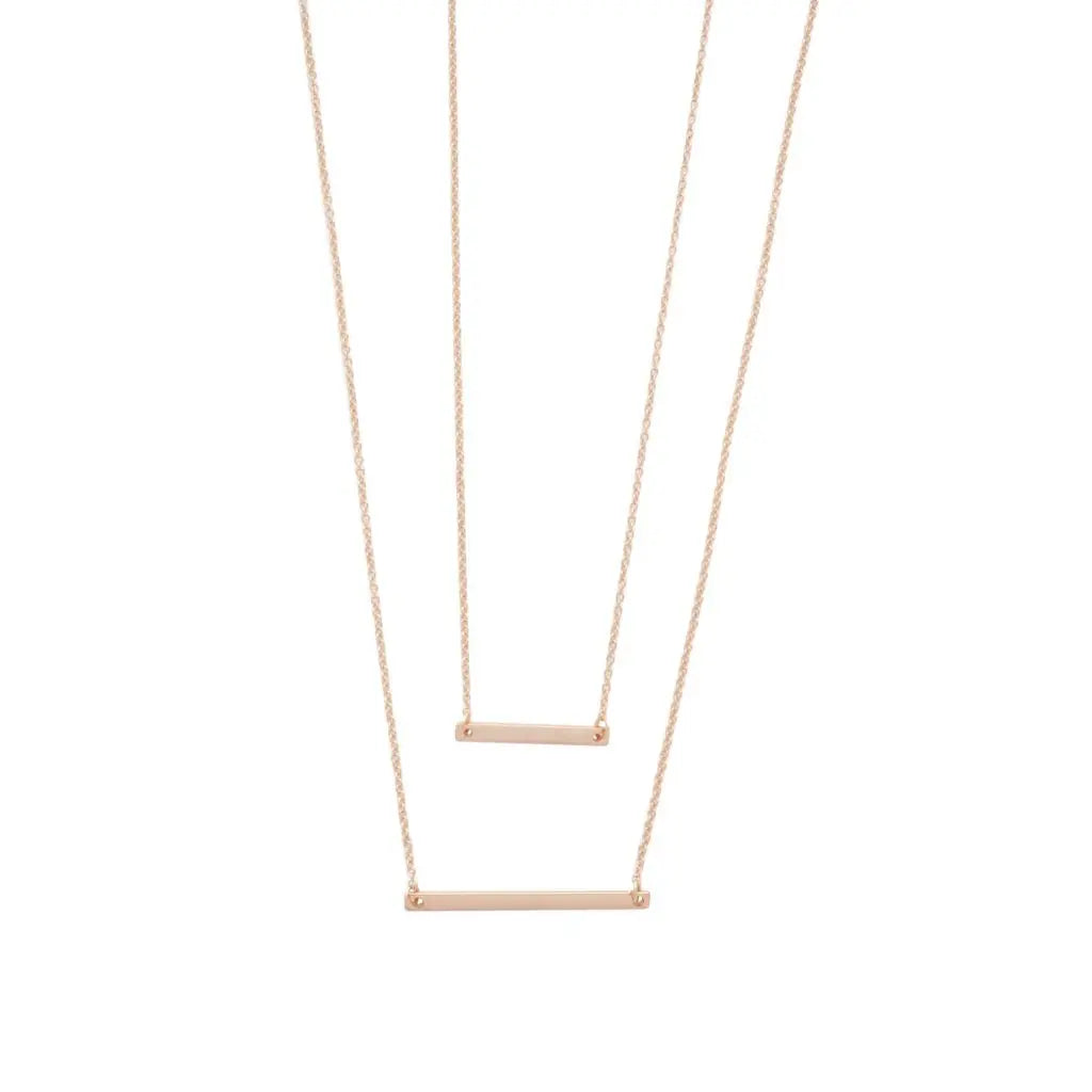 Double Layer Horizontal Bar Necklace — Delicate Thin Chain Layered Set - Necklaces
