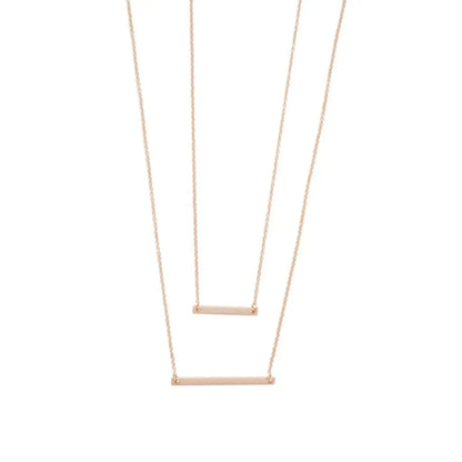 Double Layer Horizontal Bar Necklace — Delicate Thin Chain Layered Set - Necklaces