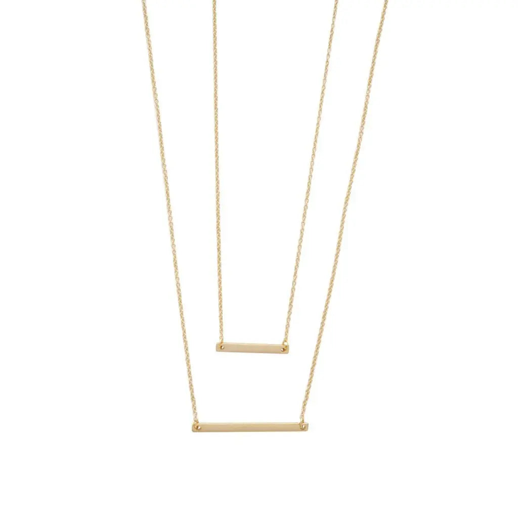 Double Layer Horizontal Bar Necklace — Delicate Thin Chain Layered Set - Necklaces