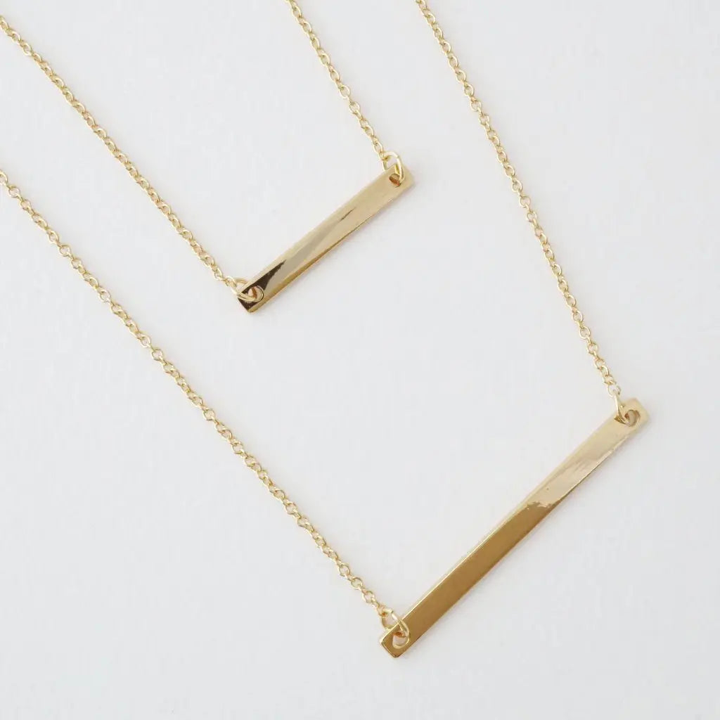 Double Layer Horizontal Bar Necklace — Delicate Thin Chain Layered Set - Necklaces