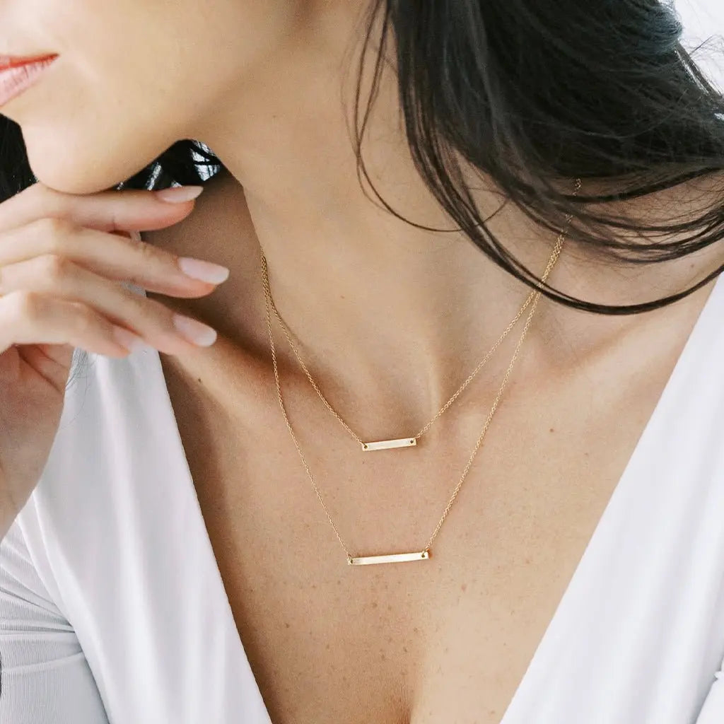 Double Layer Horizontal Bar Necklace — Delicate Thin Chain Layered Set - Necklaces