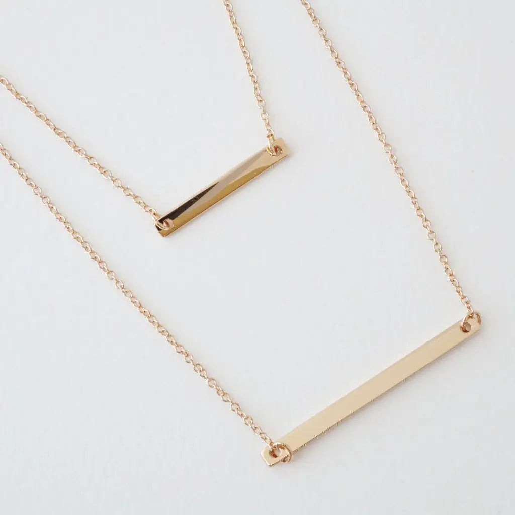 Double Layer Horizontal Bar Necklace — Delicate Thin Chain Layered Set - Necklaces