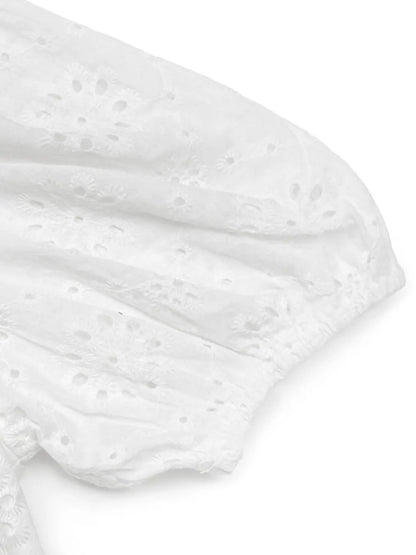 Tied Eyelet Puff Short Sleeve Bodysuit - Bodysuits