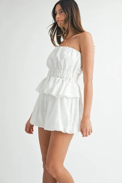 Floral Eyelet Lace Tube Top And Short Set – outfit idea for women | Ro + Ivy