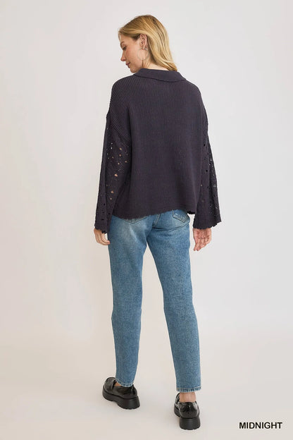 Women's Hollow Out Button Down Cardigan - Cardigans