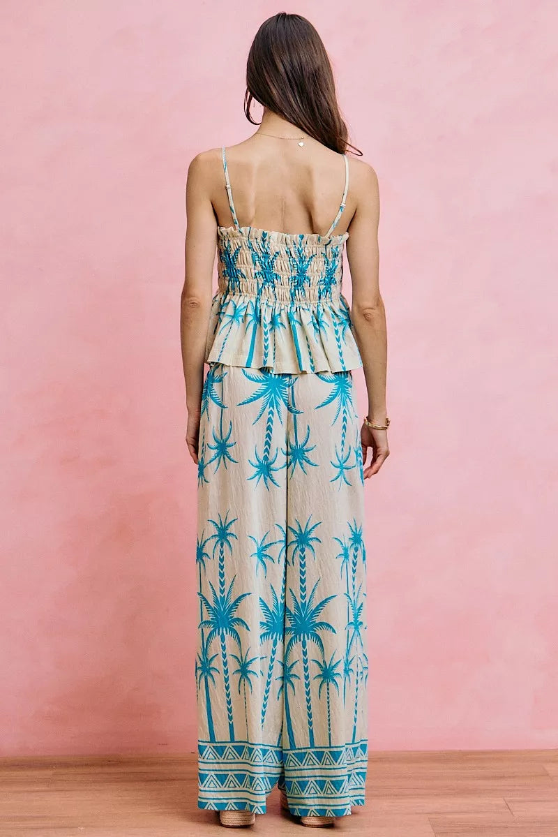 Women's Palm Tree Print Smocked Cami Top - Cami Tops