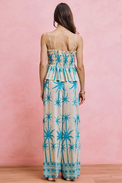 Women's Palm Tree Print Smocked Cami Top - Cami Tops