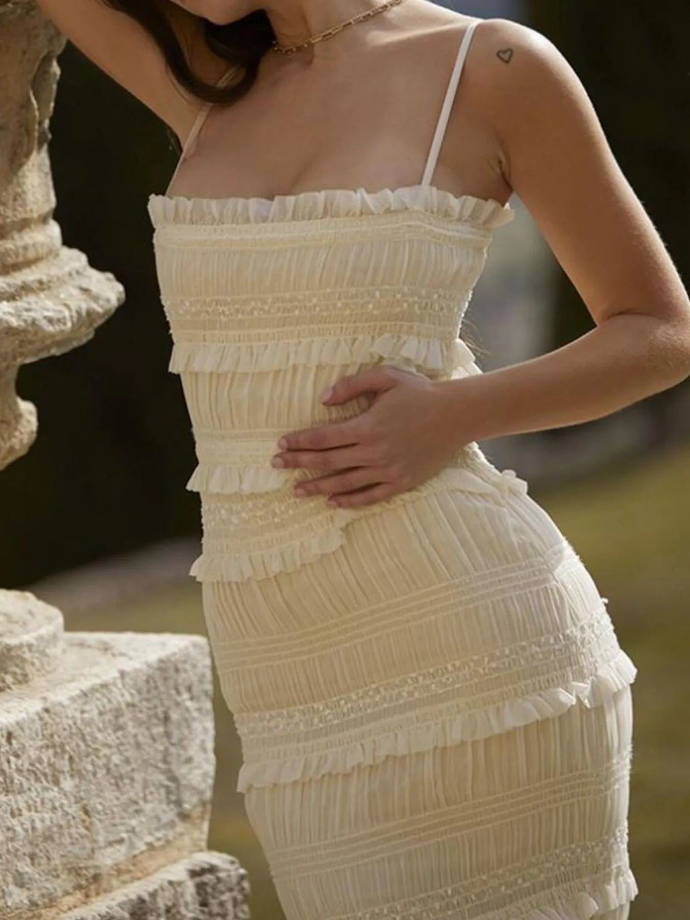 Frill Tiered Textured Maxi Cami Dress - Maxi Dresses