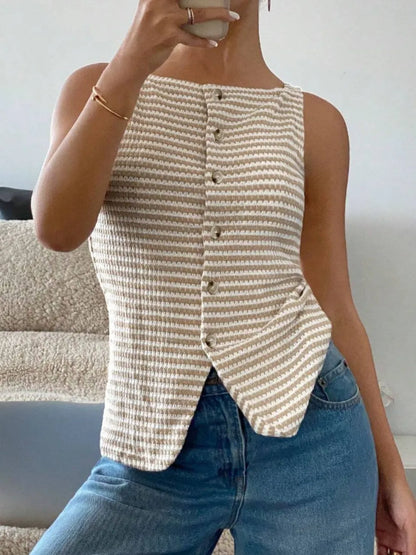Women's Button Down Striped Tank Top - Tank Tops