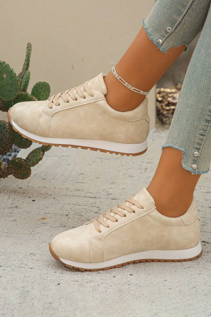 Faux Suede Retro Lace-Up Casual Sneakers — Sleek Everyday Shoe Style - Womens Shoes