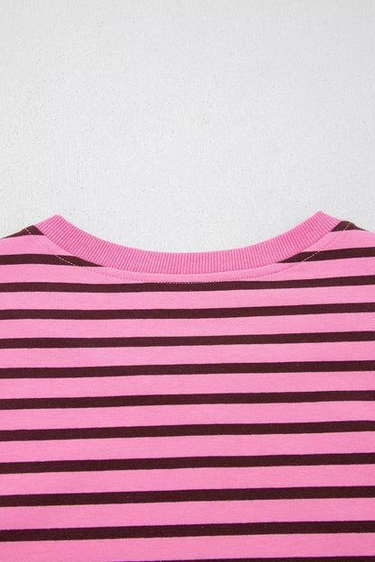 Women's Striped V-Neck Drop Shoulder Long Sleeve Top - Tops