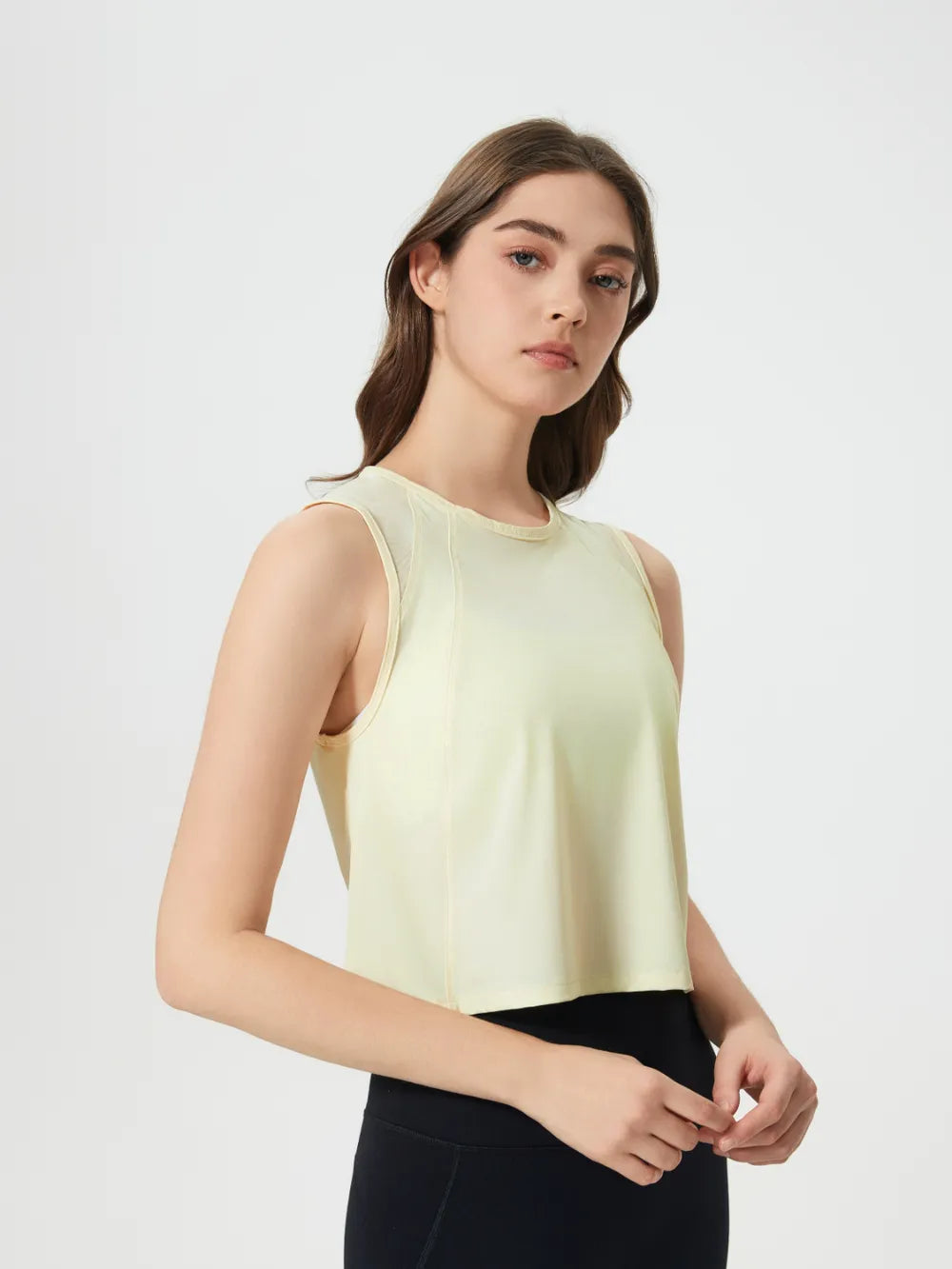 Open Back Slit Round Neck Activewear Tank Top