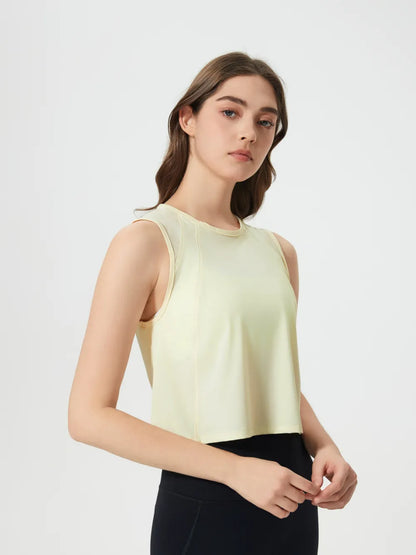 Open Back Slit Round Neck Activewear Tank Top