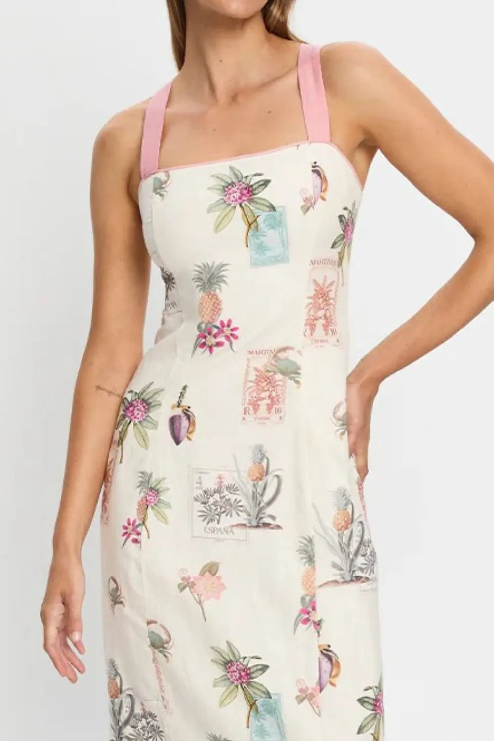 Women's Printed Square Neck Summer Midi Dress - Midi Dresses