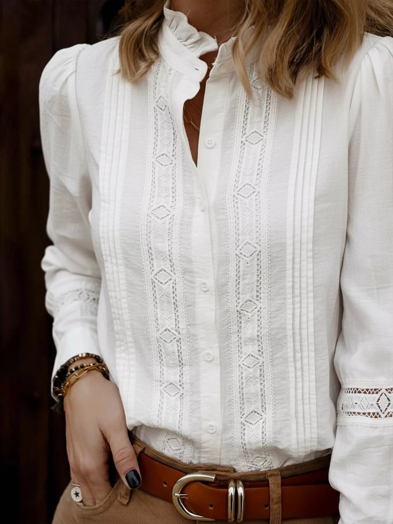 Women's Lightweight Lace Trim Long Sleeve Shirt - Shirts