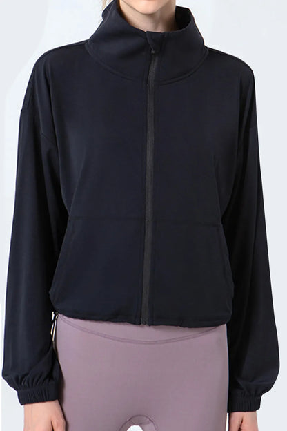 Side Drawstring Zip Up Dropped Shoulder Activewear Jacket
