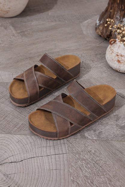 Pearl Band Retro Wedge Platform Slip-On Slippers — Comfortable Everyday Style - Slippers