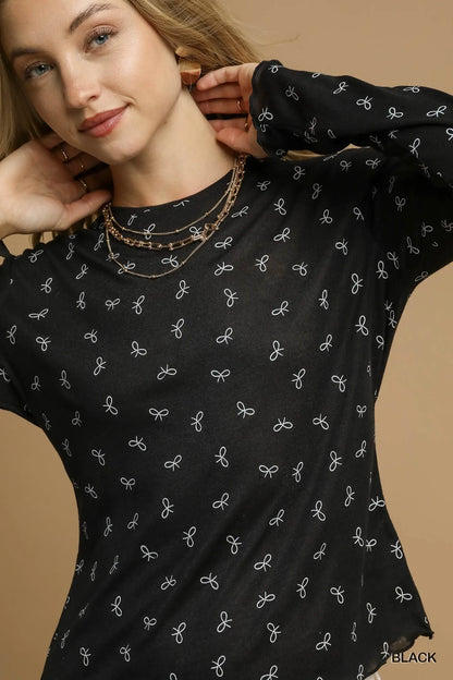 Bow Print Lightweight Long Sleeve Knit Top | Trendy Tops Outfit Idea for Women by Ro + Ivy | Elevated Basics, Modern Comfort & Style