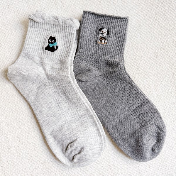As Shown One Size Set of 2 Cat And Dog Design Crew Socks | Trendy Socks Outfit Idea for Women by Ro + Ivy | Elevated Basics, Modern Comfort & Style