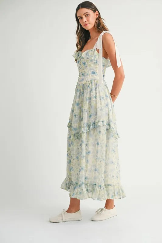 Floral Printed Shoulder Strap Midi Dress – outfit idea for women | Ro + Ivy