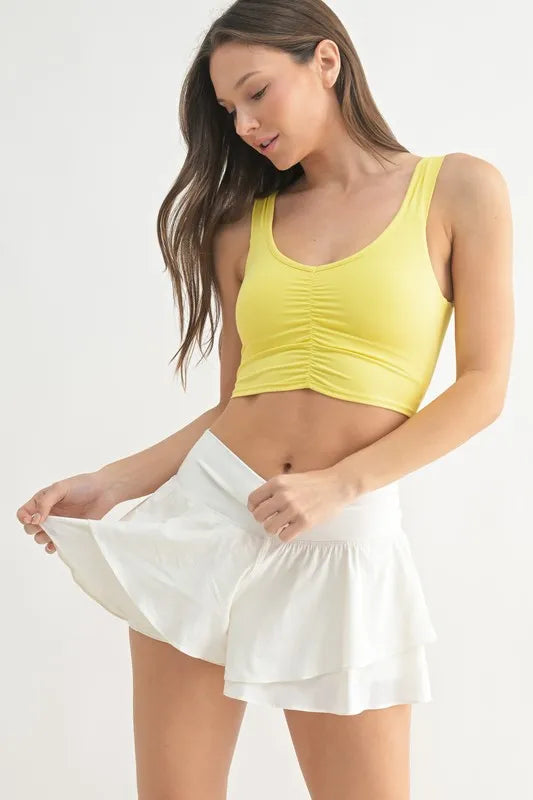 Ruched Front Active Tank Top in Lemon – LEMON outfit idea for women | Ro + Ivy