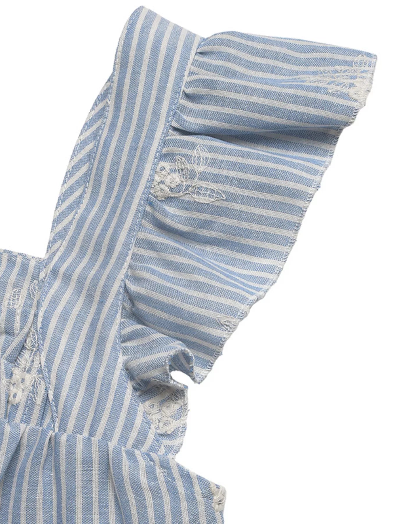 Women's Striped Embroidered Ruffle Sleeve Blouse - Blouses