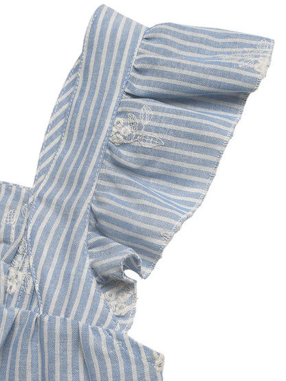 Women's Striped Embroidered Ruffle Sleeve Blouse - Blouses