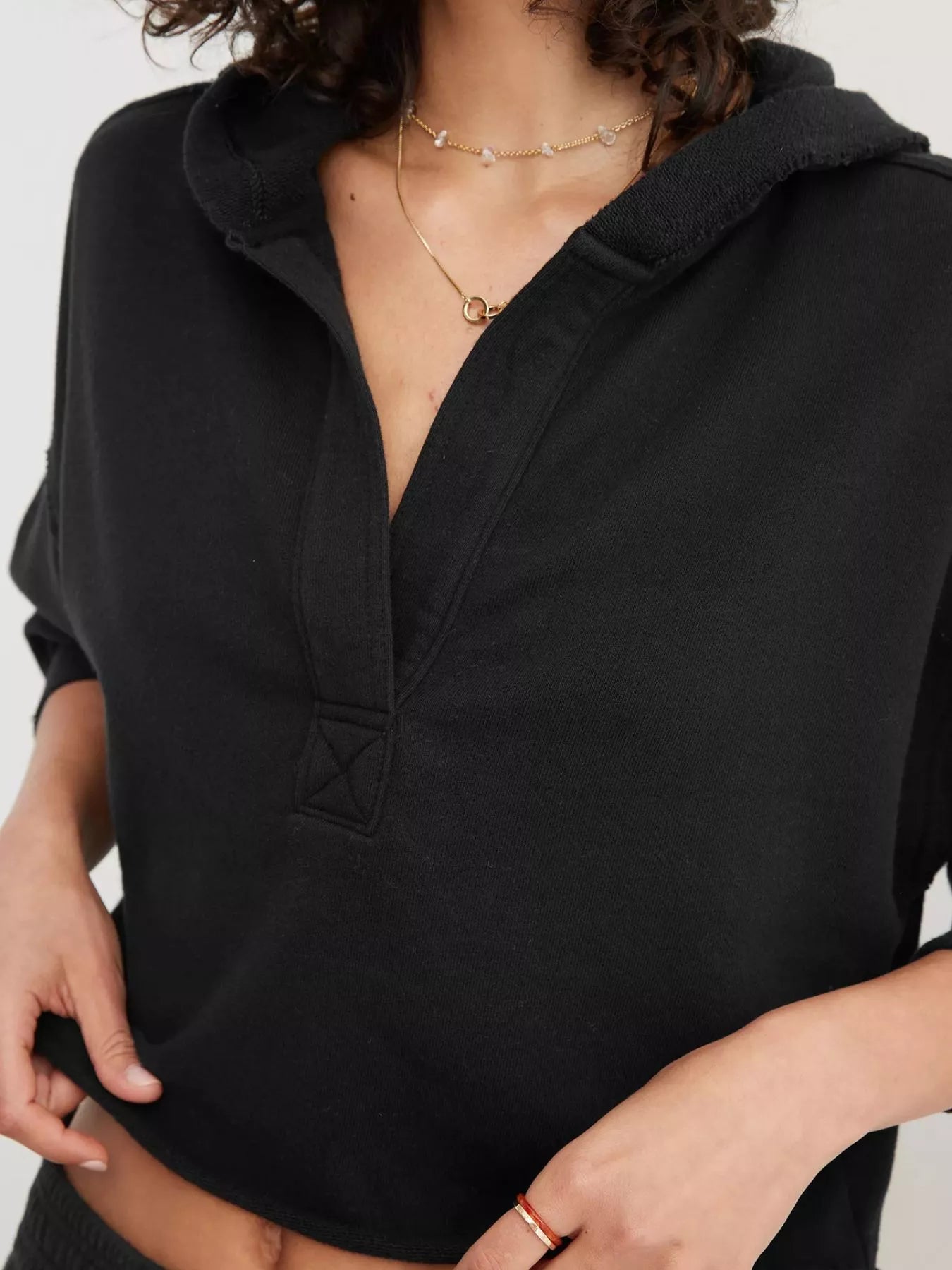 Exposed Seam Dropped Shoulder Hoodie - Pullover Hoodies