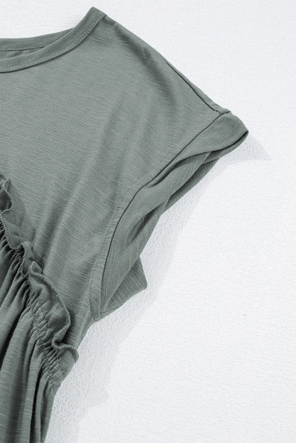 Gathered Seam Solid Casual T-Shirt Dress — Feminine Flowy Everyday Style - T Shirt Dresses