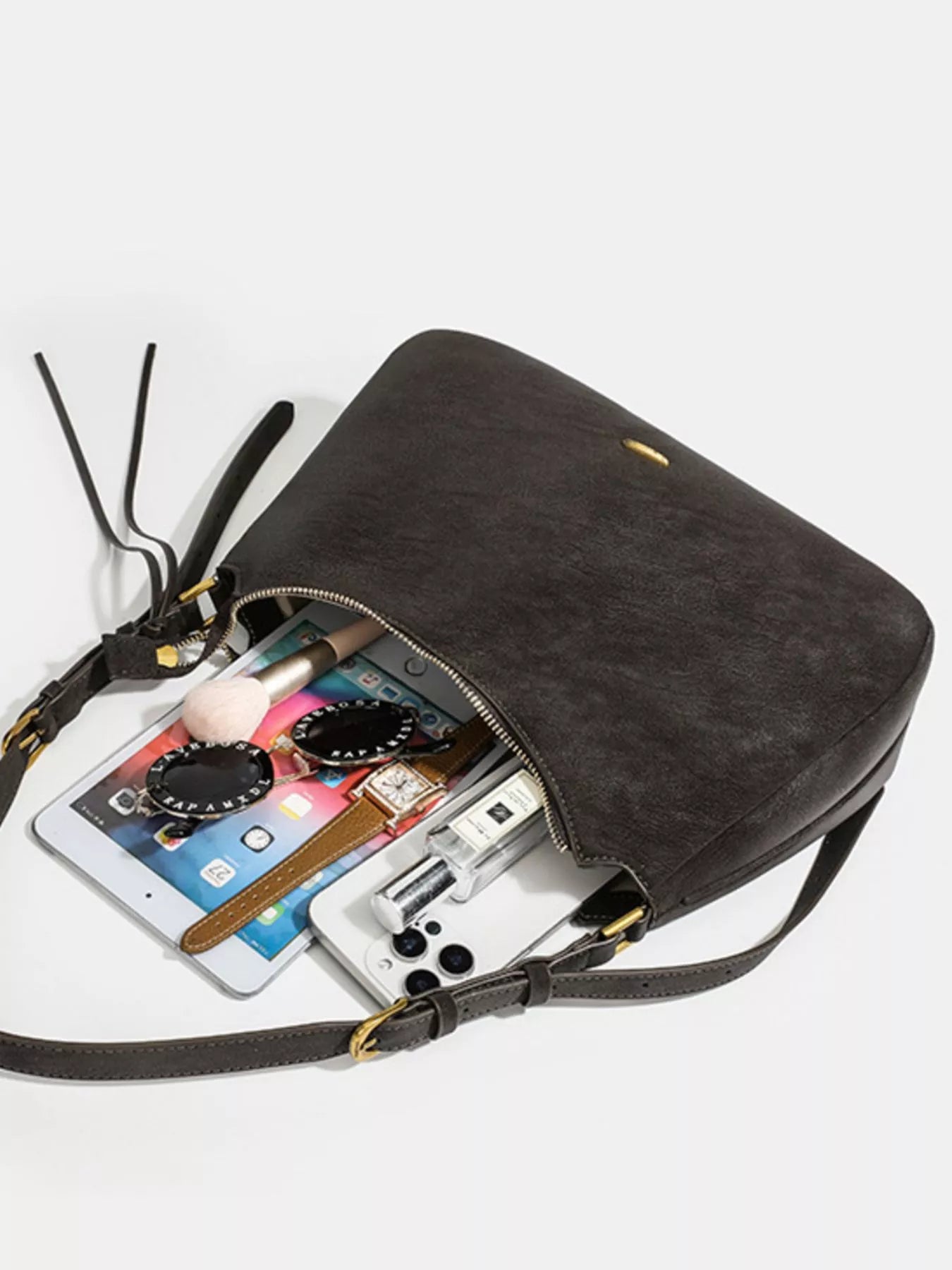 Women's Adjustable Strap Faux Leather Shoulder Bag - Shoulder Bags