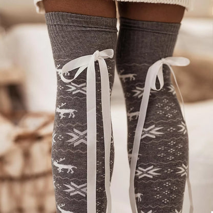 Christmas Bow Cotton Knee-High Socks