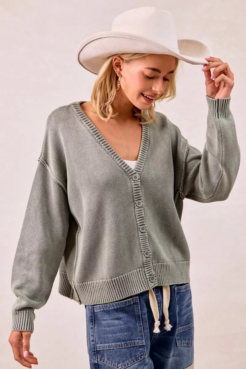 Vintage Washed V Neck Cardigan | Trendy Cardigans Outfit Idea for Women by Ro + Ivy | Elevated Basics, Modern Comfort & Style