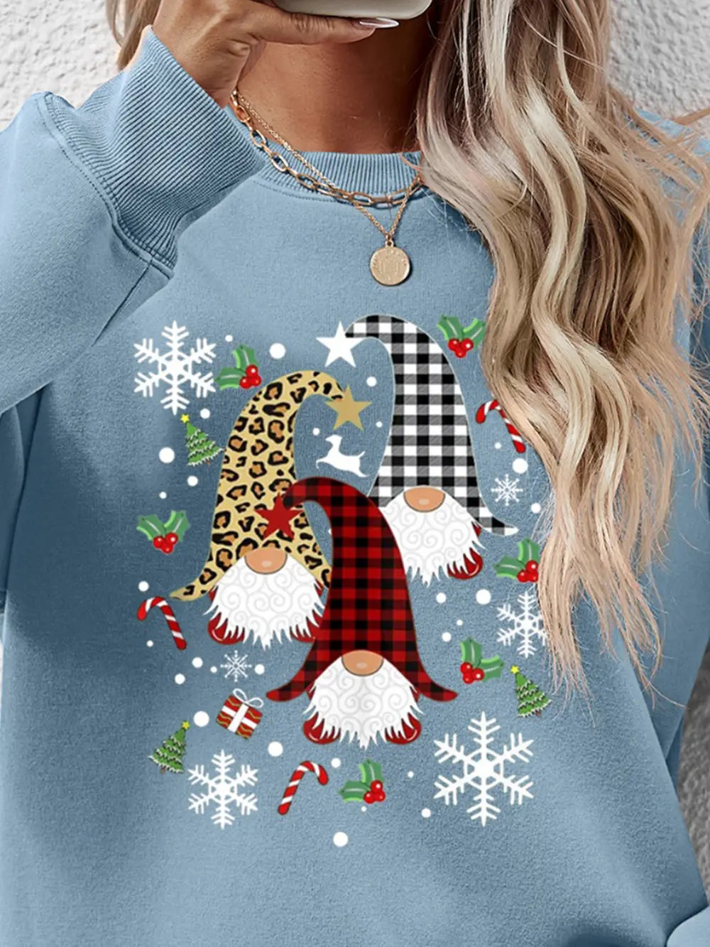 Faceless Gnomes Graphic Drop-Shoulder Sweatshirt