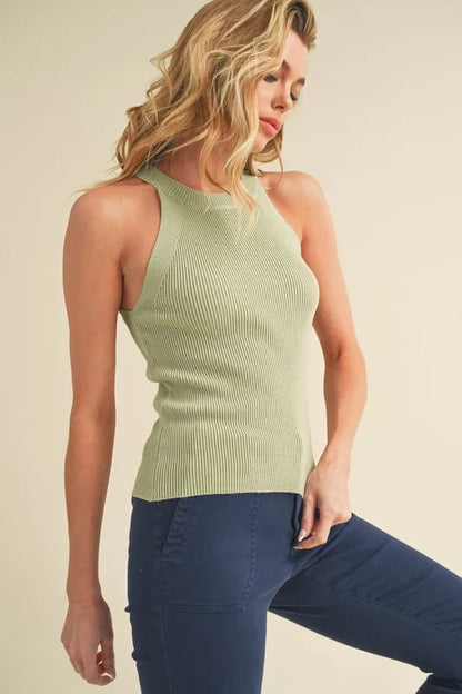 Grecian Neck Ribbed Tank Top – outfit idea for women | Ro + Ivy
