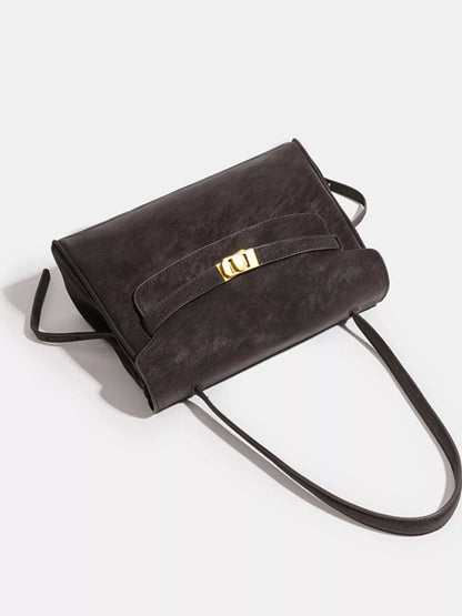Women's Buckle Closure Faux Leather Shoulder Bag - Shoulder Bags