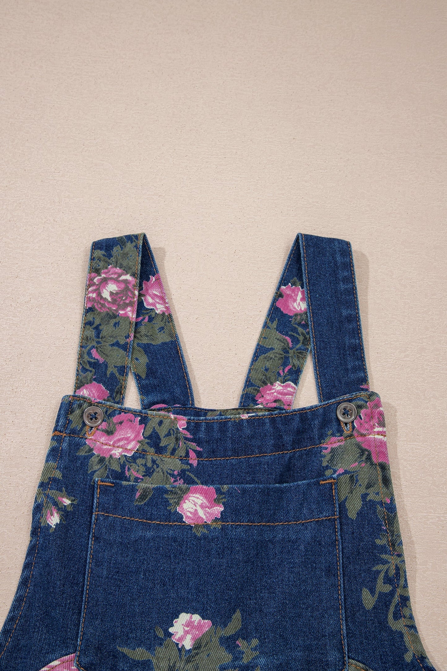 Floral Pleated High Waist Washed Denim Wide Leg Overalls — Retro Vintage Everyday Style - Bottoms/Jumpsuits & Rompers